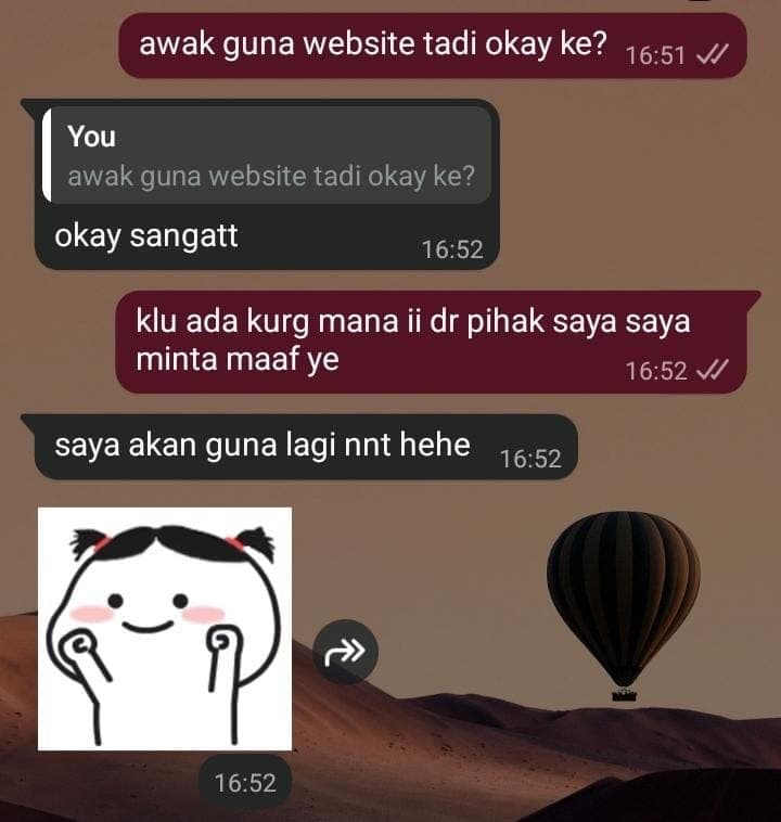 WhatsApp feedback from a student about their Bearink order