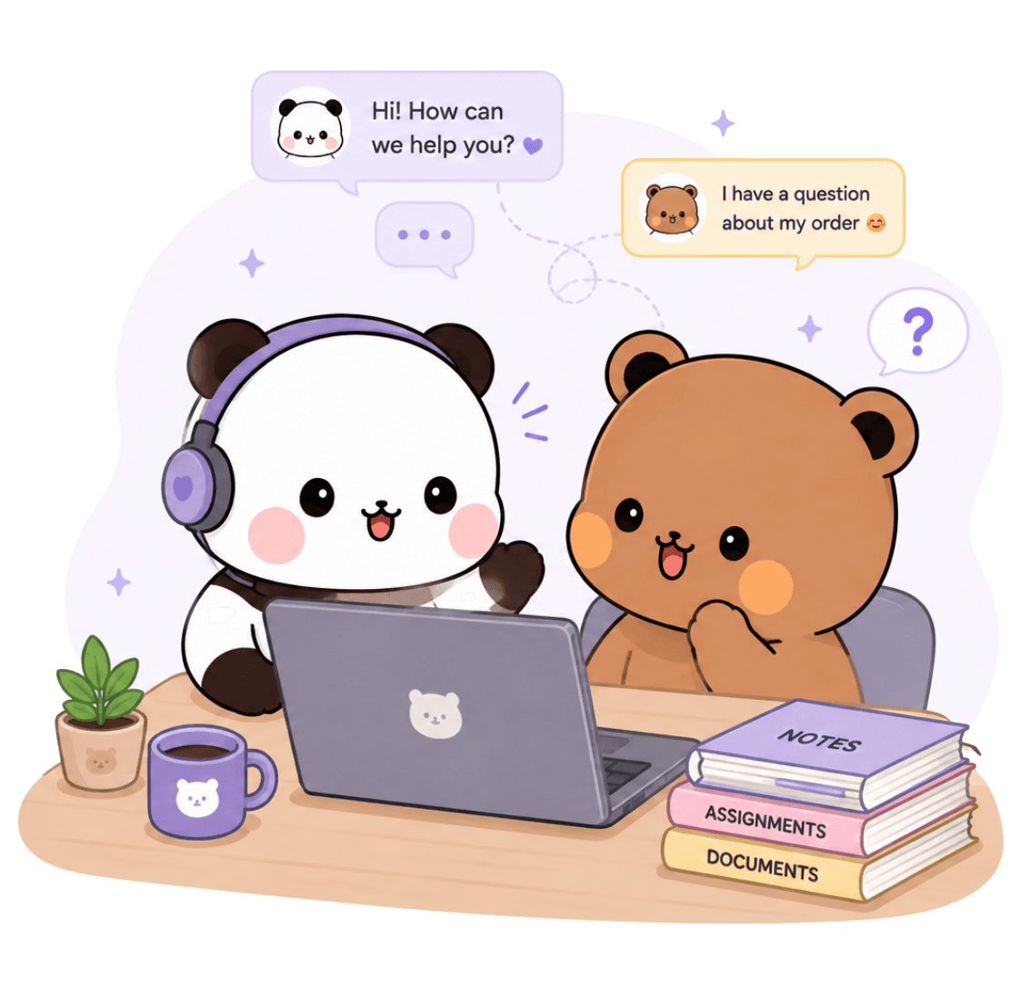 Bubu and Dudu mascots sitting beside a printer, ready to help